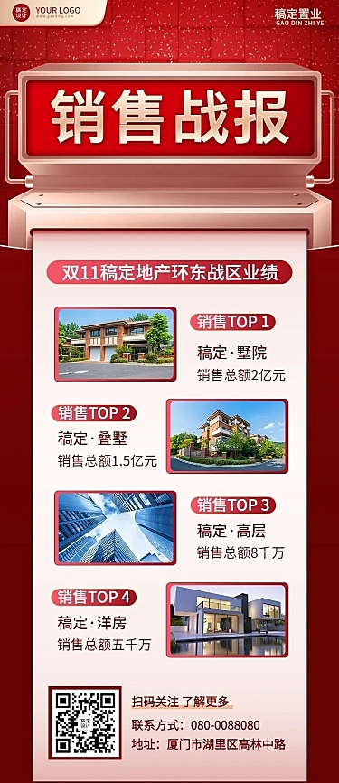 双十一房地产表彰颁奖喜庆长图喜报