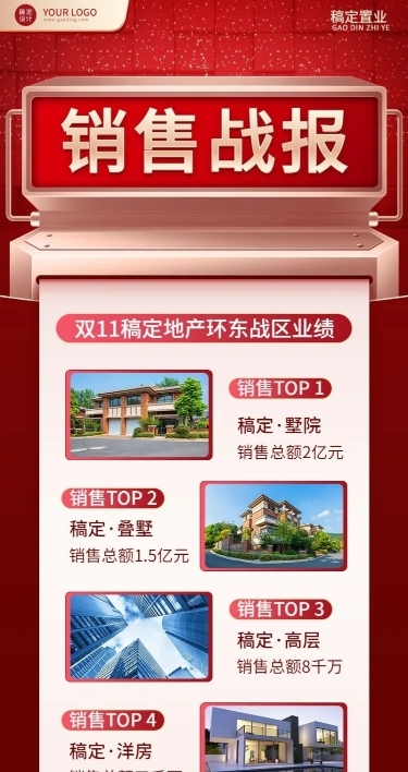 双十一房地产表彰颁奖喜庆长图喜报