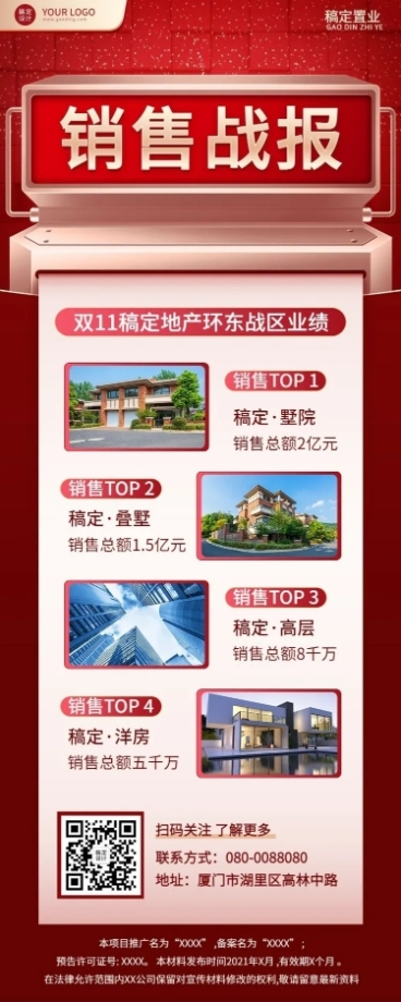 双十一房地产表彰颁奖喜庆长图喜报预览效果