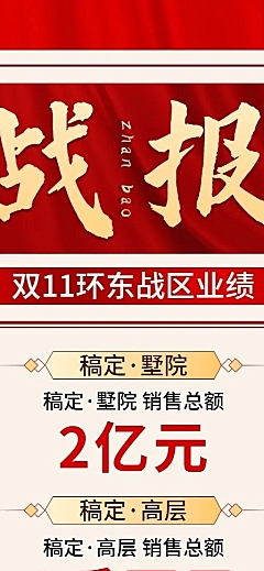 双十一房地产喜报喜庆红金长图海报