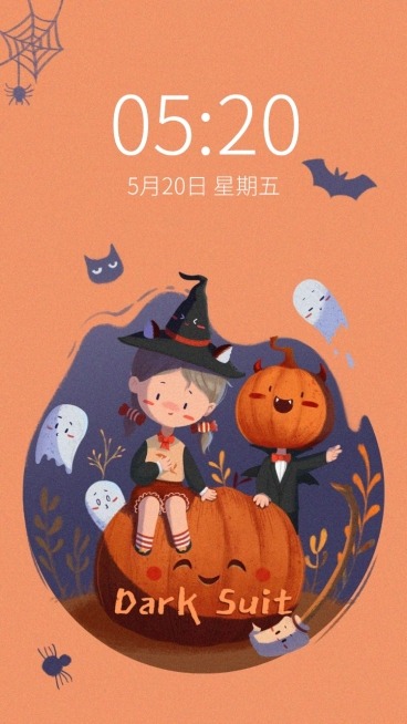 万圣节可爱涂鸦风手机壁纸预览效果