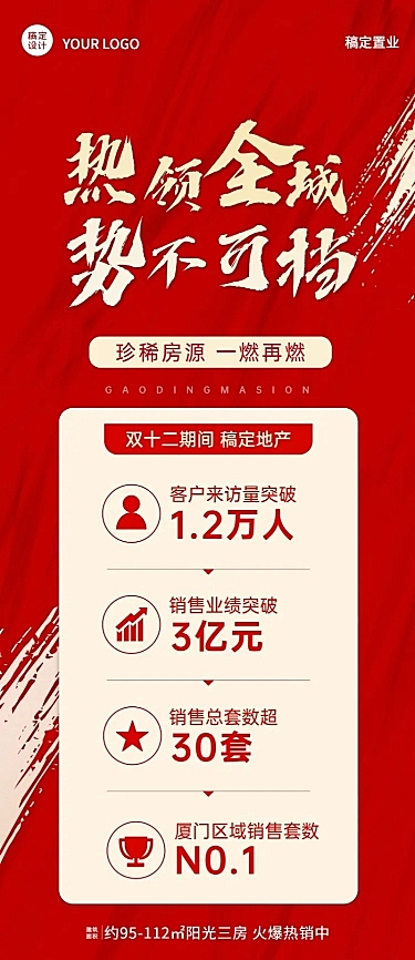 房产双12中介战绩喜庆长图海报