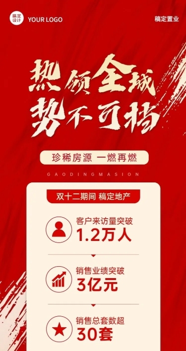 房产双12中介战绩喜庆长图海报