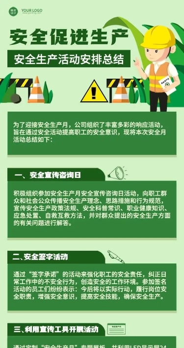  政务安全生产月总结汇报卡通H5长页