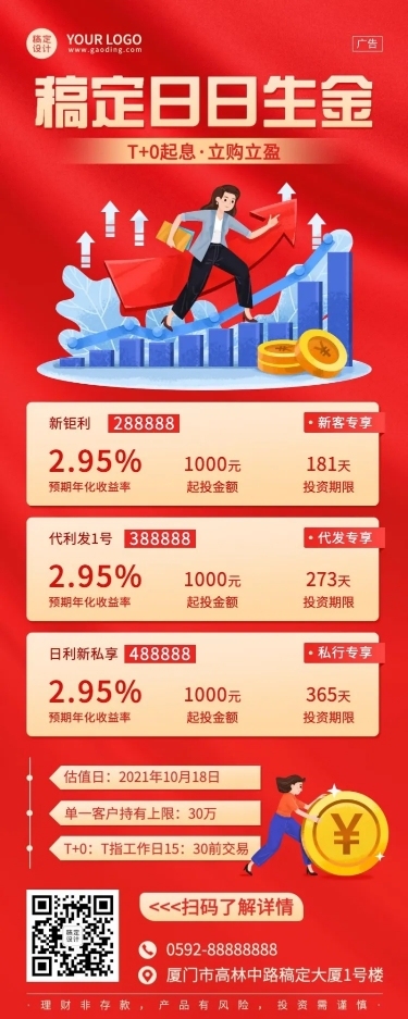 金融保险银行理财营销长图喜庆海报