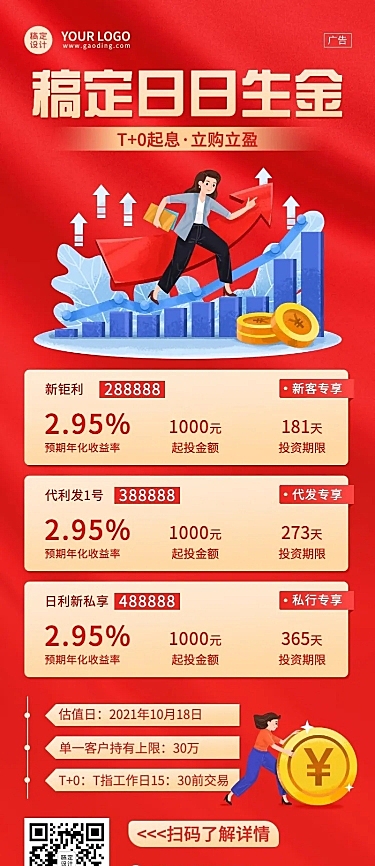 金融保险银行理财营销长图喜庆海报