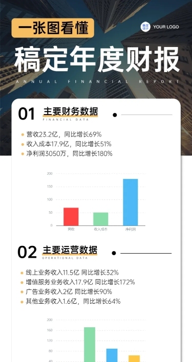 简约实景一图看懂数据图表企业财报年终总结长图海报