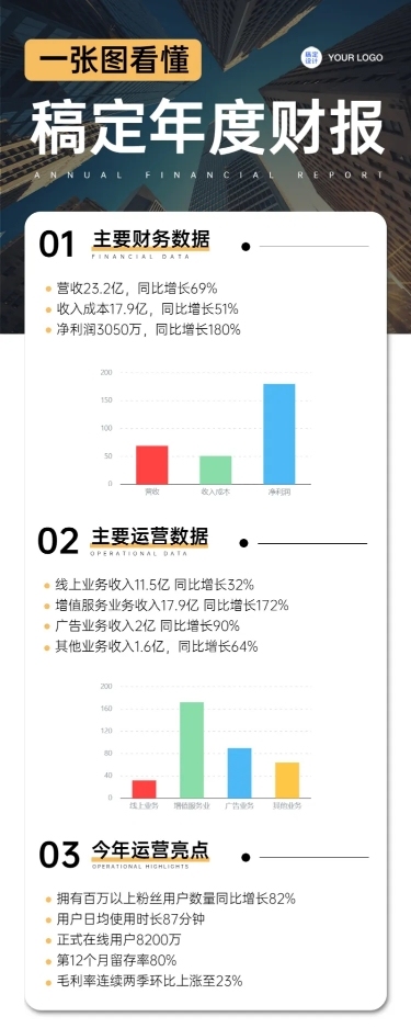 简约实景一图看懂数据图表企业财报年终总结长图海报