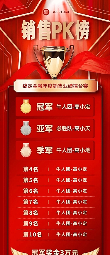 金融保险表彰颁奖喜庆喜报排行榜长图海报