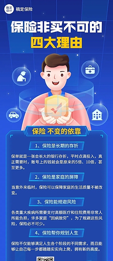 金融保险知识科普卡通长图海报