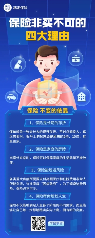 金融保险知识科普卡通长图海报