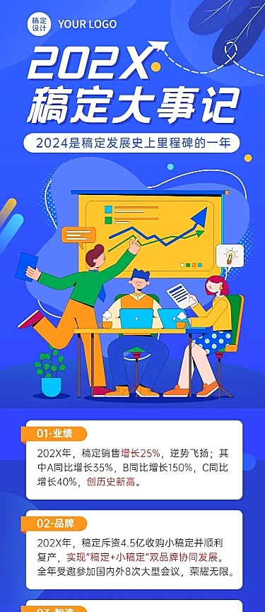 扁平办公插画场景企业年终总结财报文章长图