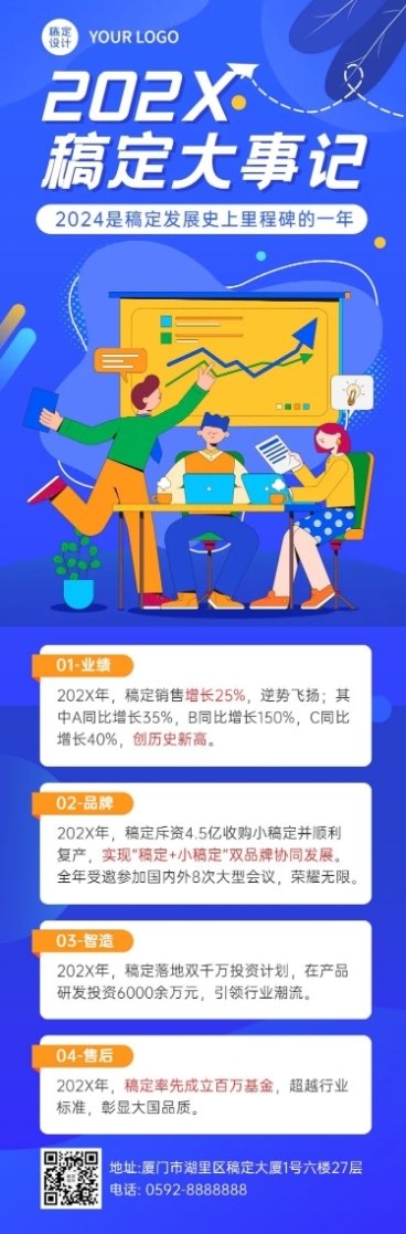 扁平办公插画场景企业年终总结财报文章长图预览效果