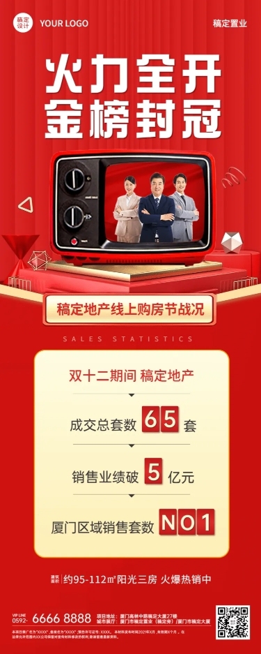 地产服务表彰颁奖喜庆喜报长图海报