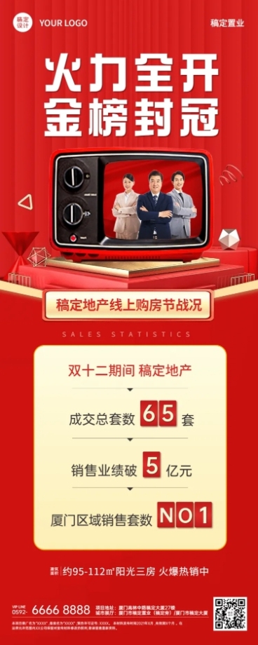 地产服务表彰颁奖喜庆喜报长图海报预览效果