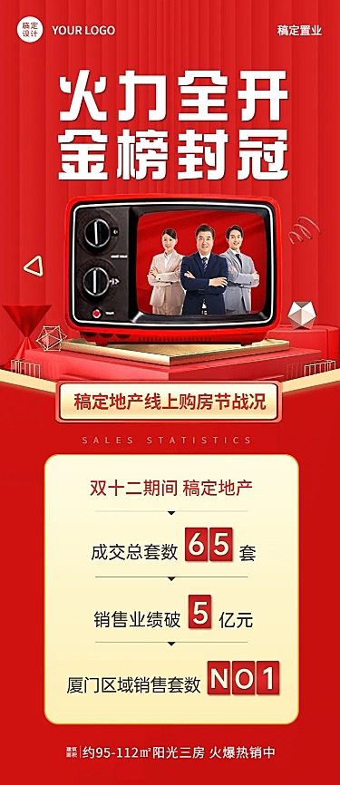 地产服务表彰颁奖喜庆喜报长图海报