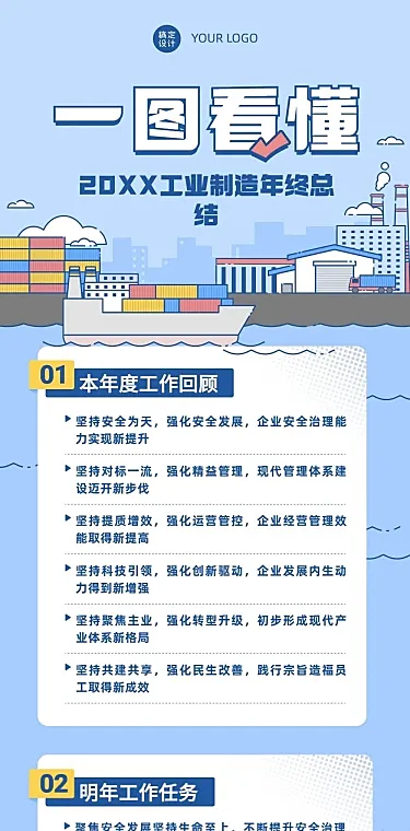 扁平一图读懂政务年终汇报总结文章长图