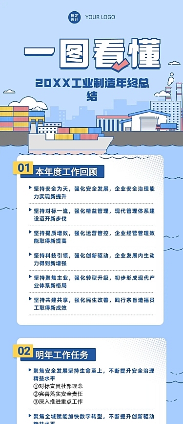 扁平一图读懂政务年终汇报总结文章长图