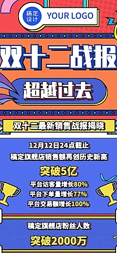 双十二战报业绩销售喜报长图海报