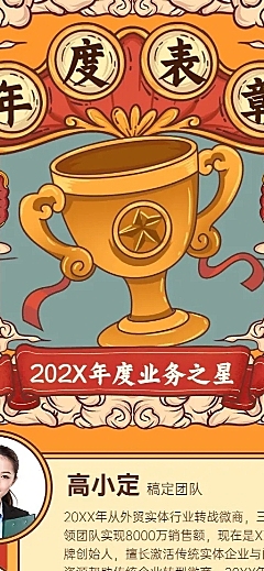 国潮插画风企业年终员工表彰长图海报