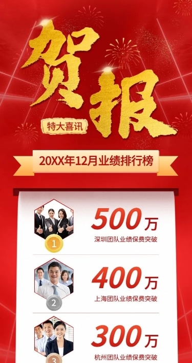 金融保险表彰颁奖喜庆喜报排行榜长图海报