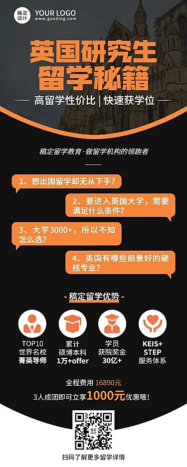 留学机构招生介绍长图海报