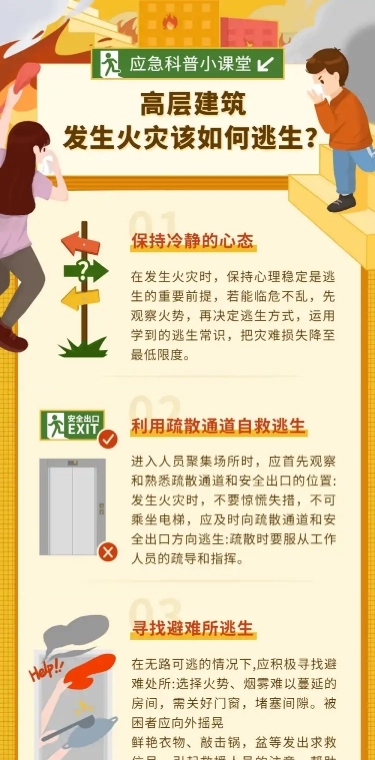 消防逃生知识应急管理科普文章长图