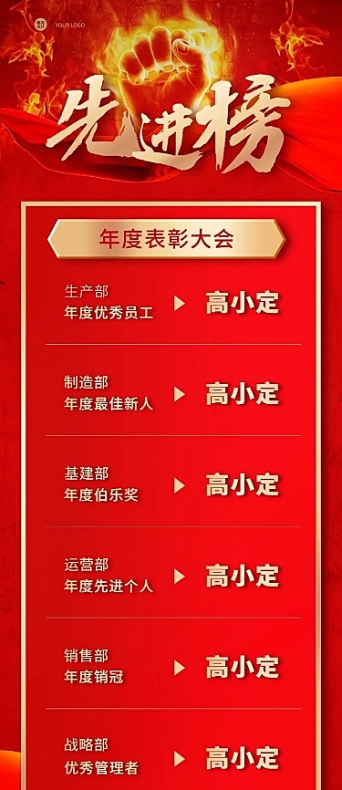 红金喜庆企业员工年终表彰排行榜年会长图海报