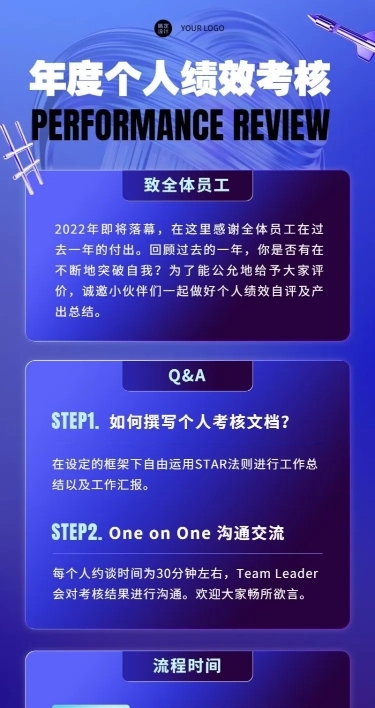 个性潮酷绩效考核年终总结述职会议行政通知长图海报