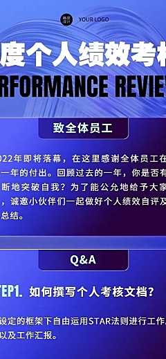 个性潮酷绩效考核年终总结述职会议行政通知长图海报