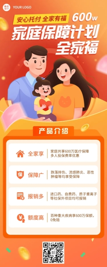 金融保险产品营销手绘长图海报预览效果