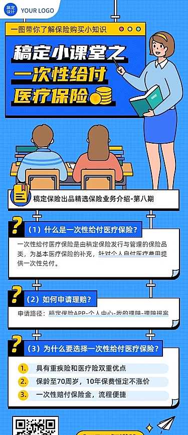 金融保险医疗知识科普简约长图海报