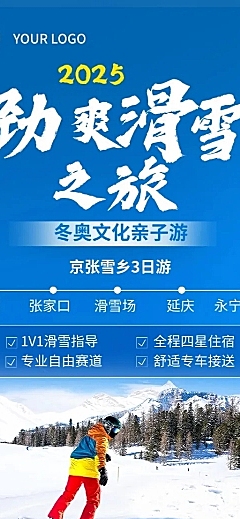 旅游滑雪线路营销冷色长图海报