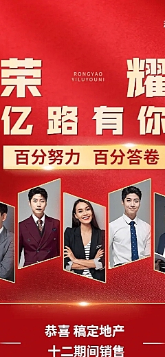 房地产喜报喜庆红金长图海报