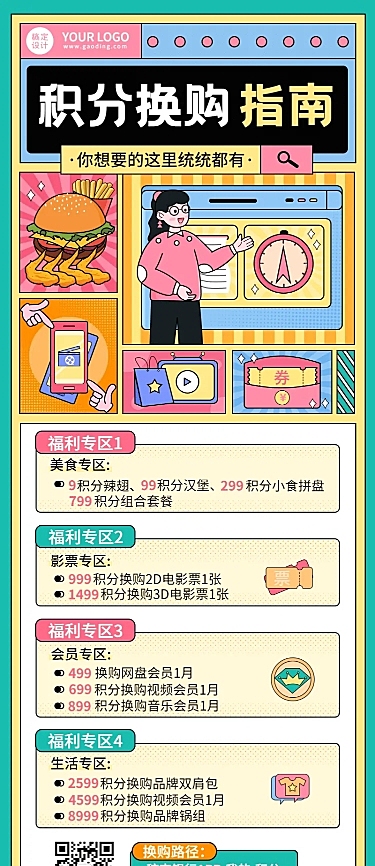 金融保险积分换购卡通长图海报