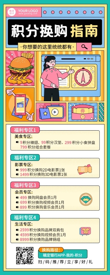 金融保险积分换购卡通长图海报