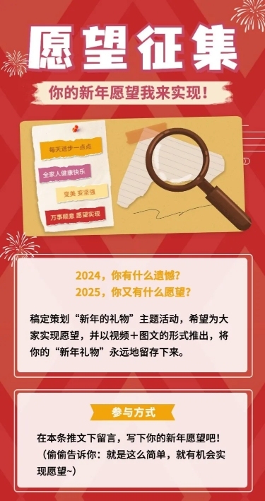 元旦节新年愿望征集活动长图海报