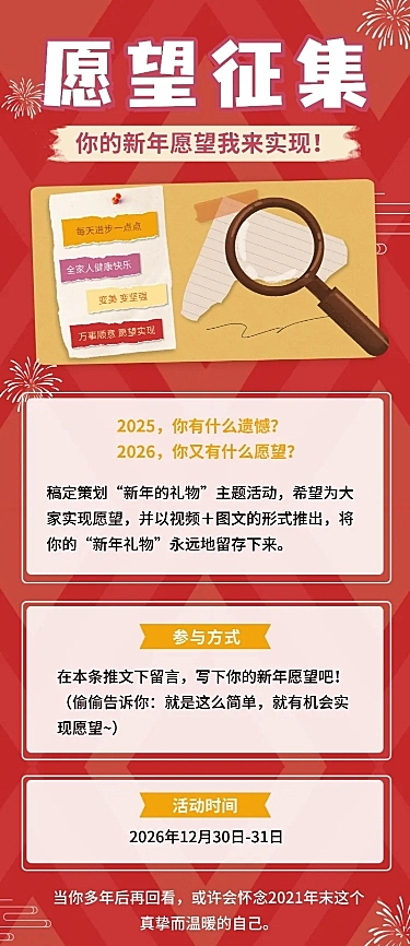 元旦节新年愿望征集活动长图海报