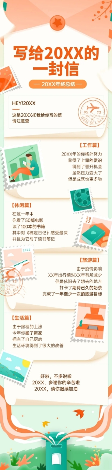 元旦趣味美食年终总结长图预览效果