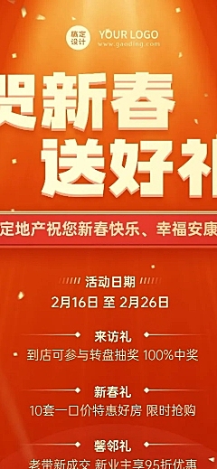 新春房地产福利抽奖喜庆长图海报