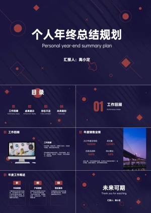 个人年终总结销售岗位几何风PPT套装二