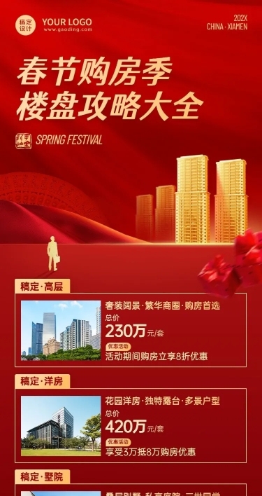 春节房地产促销优惠喜庆长图海报