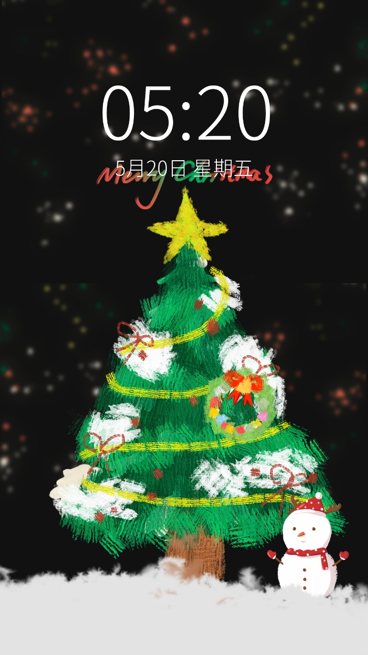 手绘圣诞树圣诞节手机壁纸预览效果