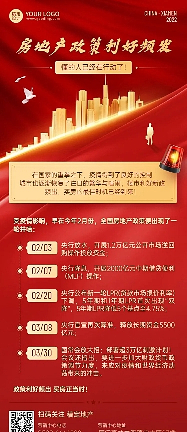 地产服务政策资讯喜庆长图海报