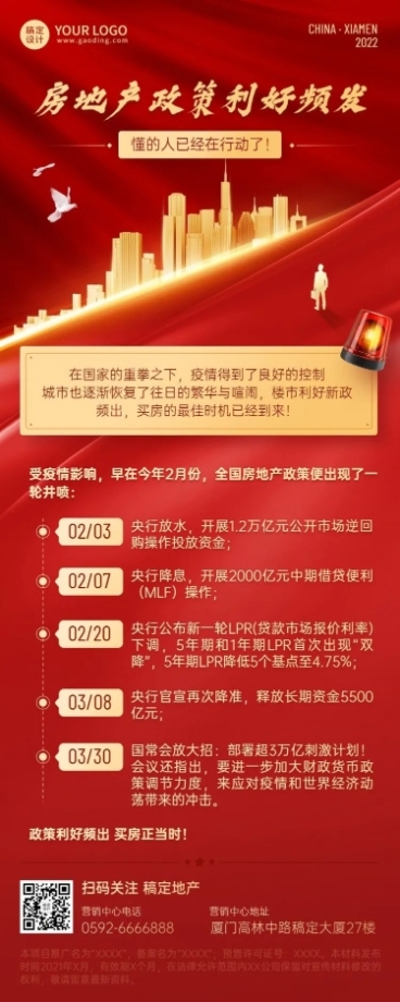 地产服务政策资讯喜庆长图海报预览效果