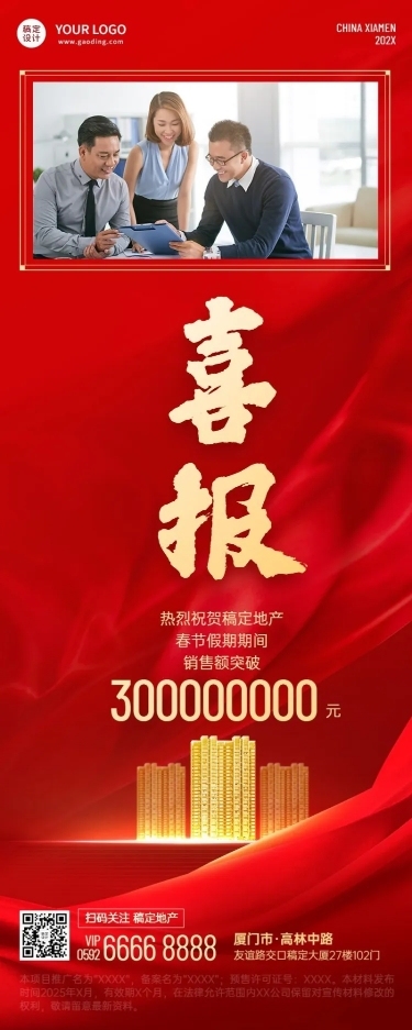 新年房地产热卖喜报喜庆长图海报