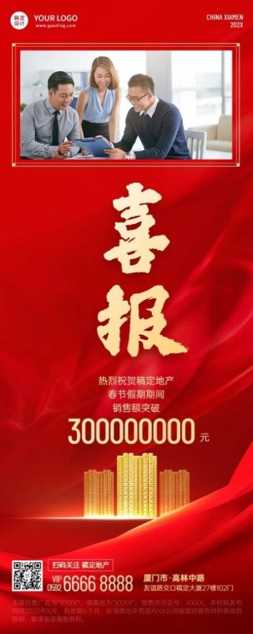 新年房地产热卖喜报喜庆长图海报预览效果