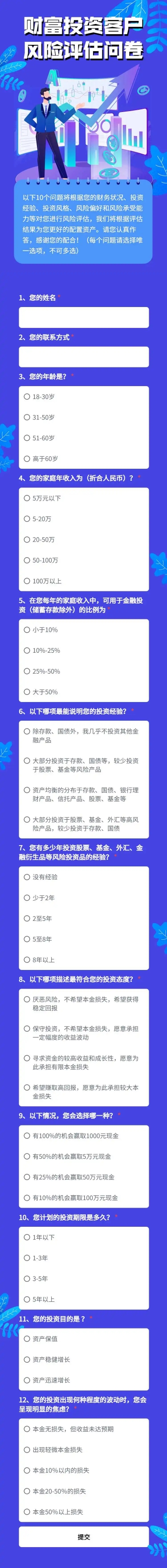 H5长页财富理财投资客户风险评估调查问卷表达填写收集