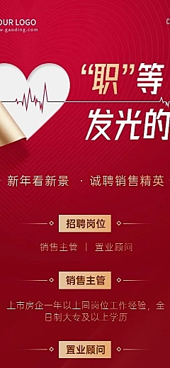 春节房地产精英招聘简约喜庆长图海报
