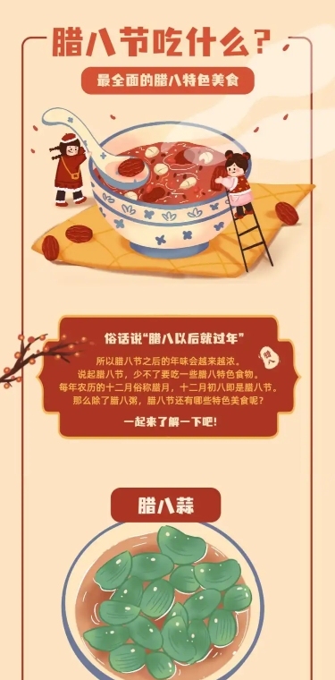 腊八节餐饮美食科普喜庆中国风长图